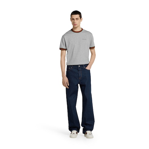 Cotton jersey T-shirt with embroidery - grey mélange