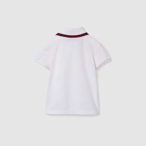 Baby cotton polo shirt with Web - white