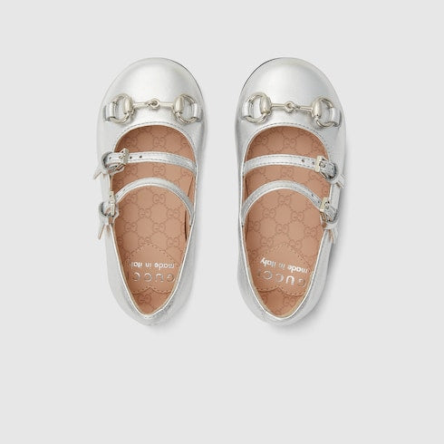 Toddler ballet flat with Horsebit - silver metallic leather