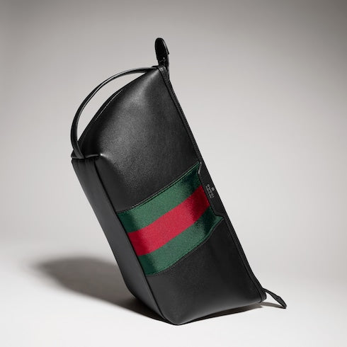Mega Web Trademark small toiletry case - black leather