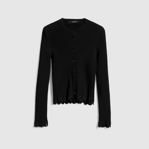 Fine matte viscose rib cardigan - black