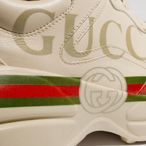 Women's Ivory Leather Rhyton Vintage Gucci Logo Sneaker