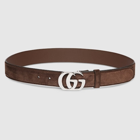 Cut GG Marmont belt - dark brown soft suede