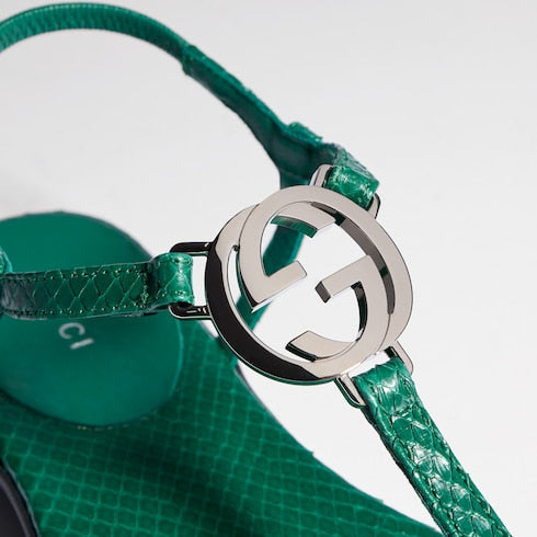 Women's python thong sandal with Interlocking G - green