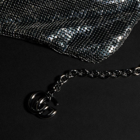 Metallic evening bag with charm - black and silver GG mesh