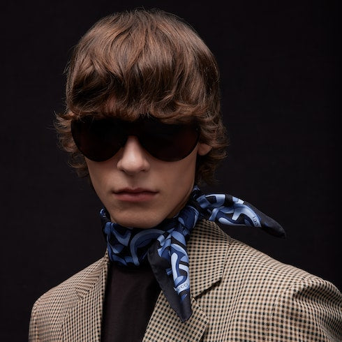 Printed silk pocket square - blue