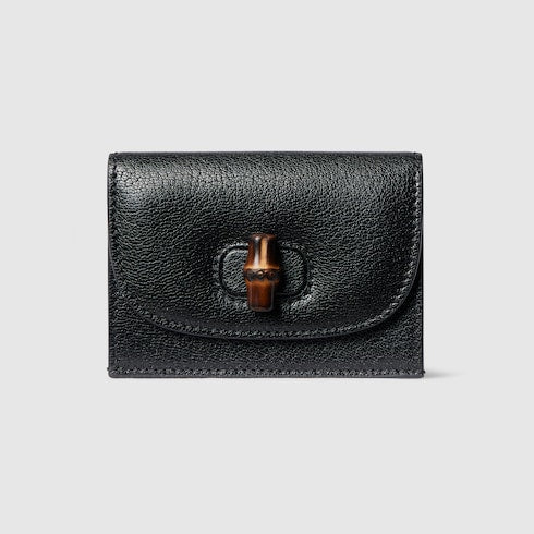 Card case with bamboo - black leather
