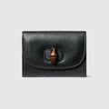 Card case with bamboo - black leather