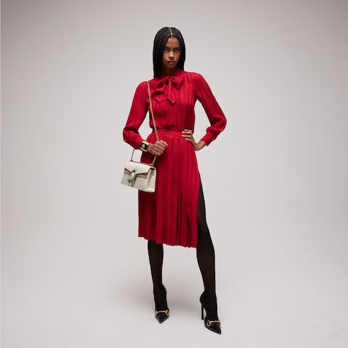 Interlocking G chain silk jacquard midi skirt - red