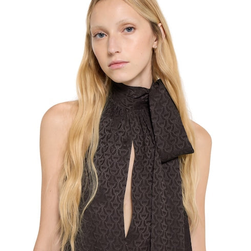 Horsebit silk jacquard dress - dark brown