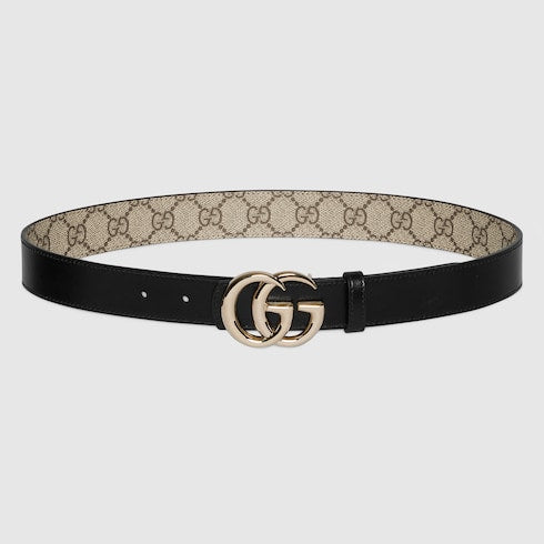 Reversible GG Marmont belt - beige Supreme and black leather