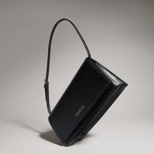 Mini pouch with Gucci lettering - black leather