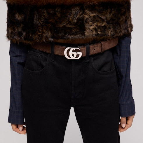 Cut GG Marmont belt - dark brown soft suede