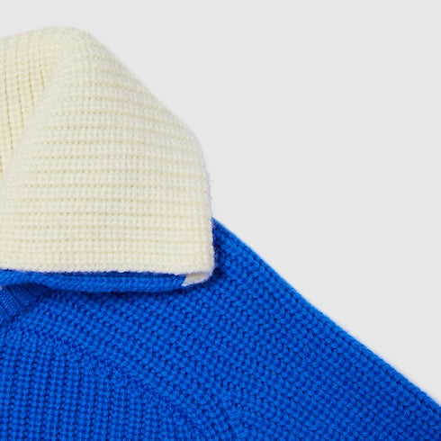 Children's wool polo sweater - blue and white