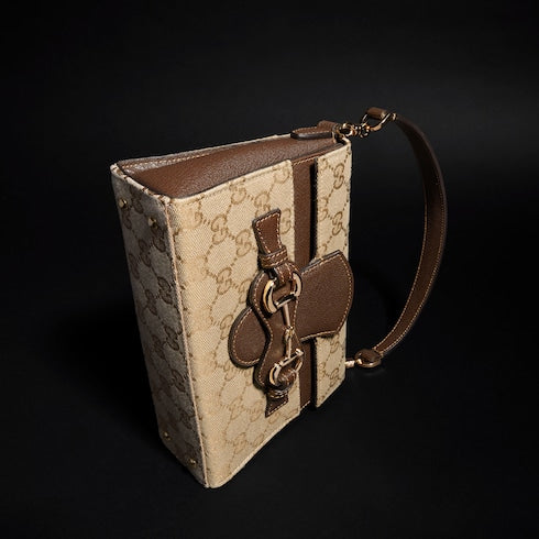 Horsebit Duomo small top handle bag - sand and brown GG canvas