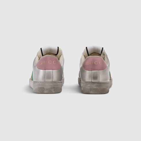 Women's worn-out effect Screener sneaker - silver metallic leather