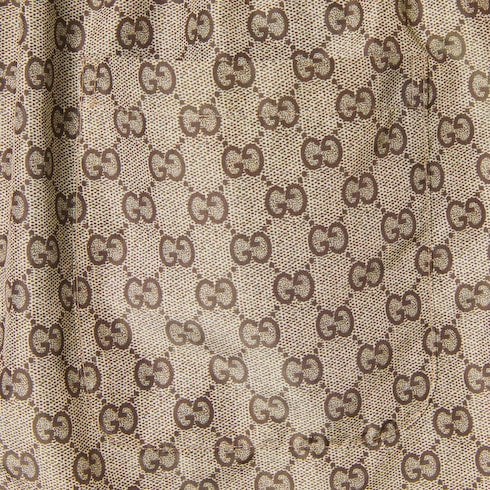 Printed polyester poplin swim shorts - beige and dark brown