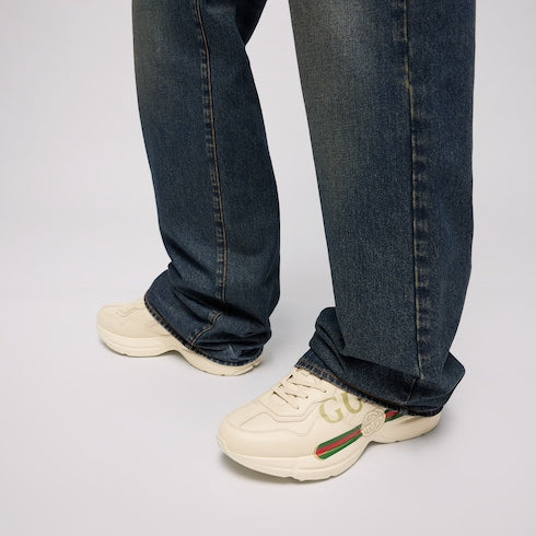 Men's Ivory Leather Rhyton Vintage Gucci Logo Sneaker