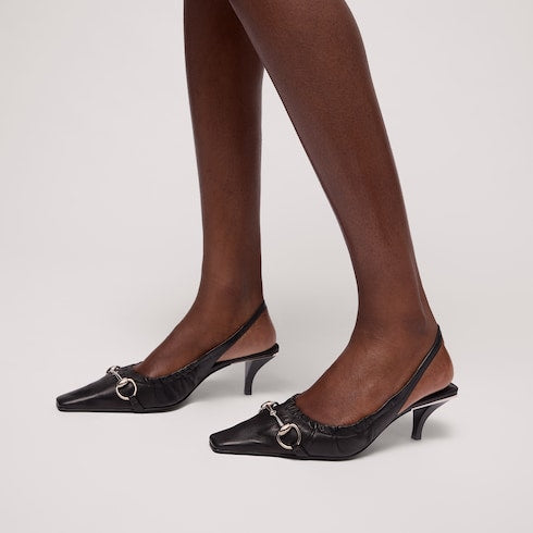 Women's Vittoria slingback pump with elastic - black soft nappa leather