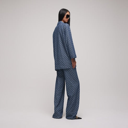 GG cotton denim jacquard pants - blue