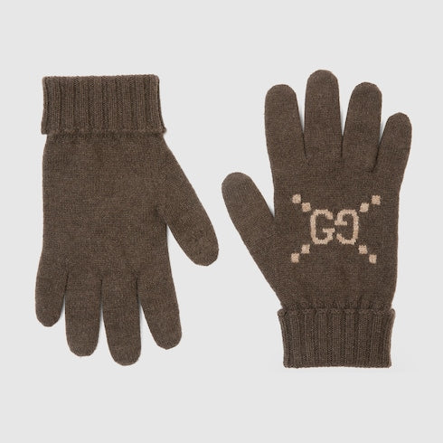 GG cashmere gloves - brown and beige