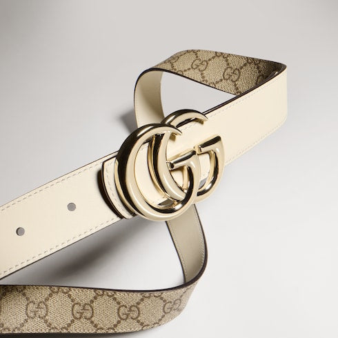 Reversible GG Marmont belt - beige Supreme and ivory leather