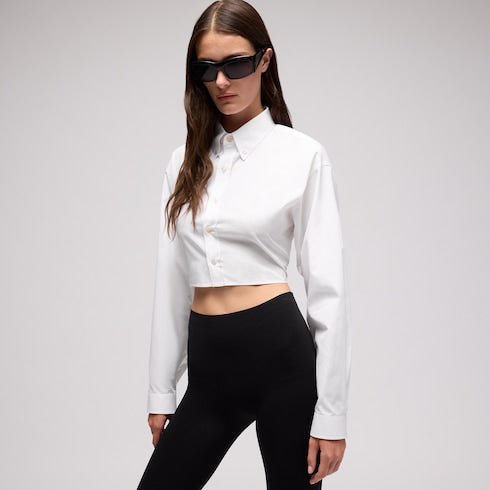 Cropped cotton poplin shirt - white