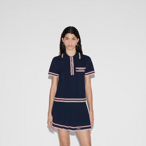 Polo top with striped trim - dark blue