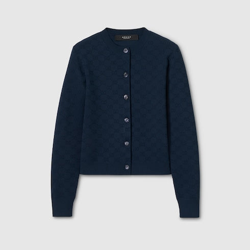 GG fine fabric jacquard cardigan - navy