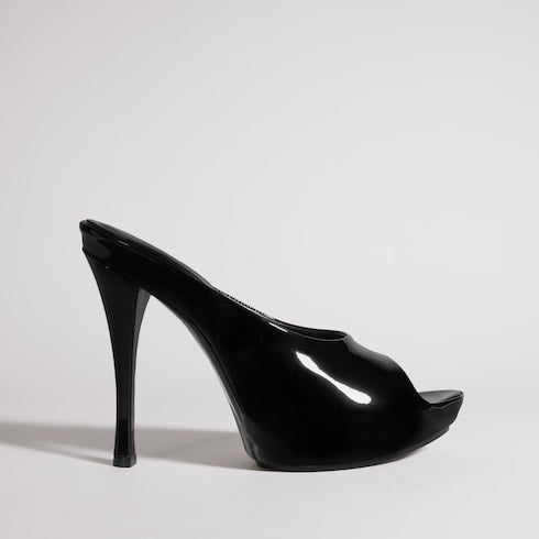 Women's stiletto platform slide - black patent leather