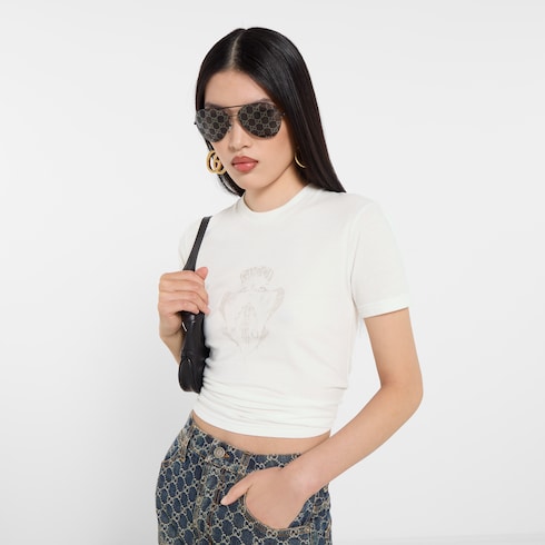 Cotton jersey T-shirt with Gucci crest - white