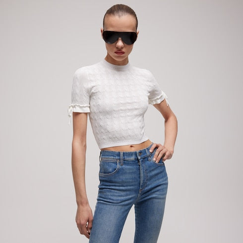 Braided cotton blend top - white