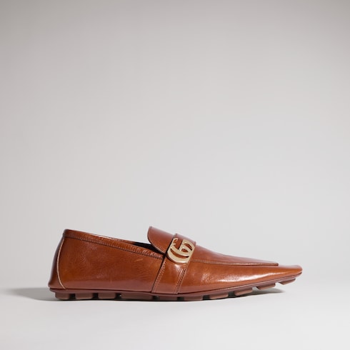 Men's driver with Double G - brown leather