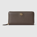 Bi-color GG Marmont zip around wallet - dark taupe and pink leather