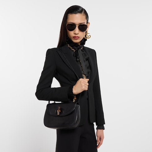 Gucci Bamboo 1947 medium bag - black hand-treated leather