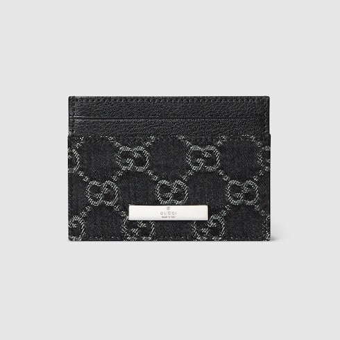 Card case with Gucci plaque - black GG denim