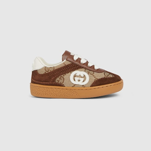 Toddler G74 sneaker - beige and dark brown canvas