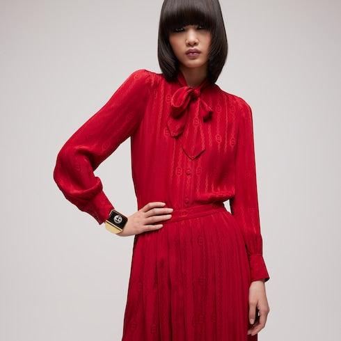 Interlocking G chain silk jacquard shirt - red