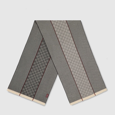 GG wool jacquard scarf - grey and black