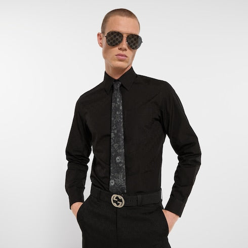 Printed silk tie - black and grey