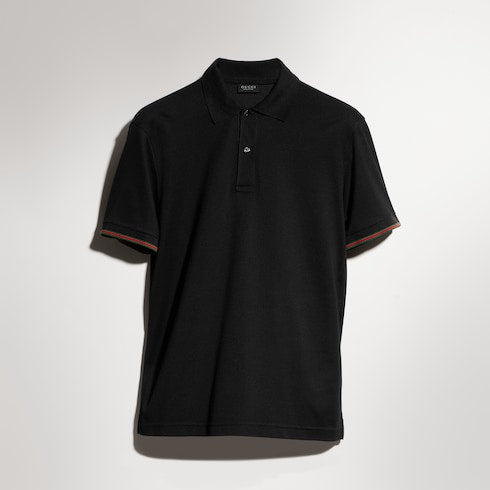 Silk jersey polo shirt with Web - black