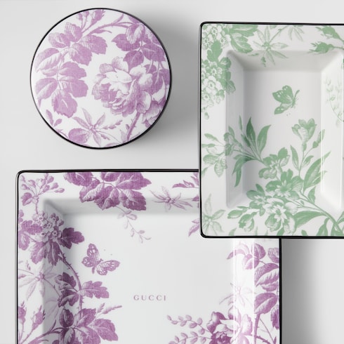 Herbarium print large trinket tray - white and purple porcelain