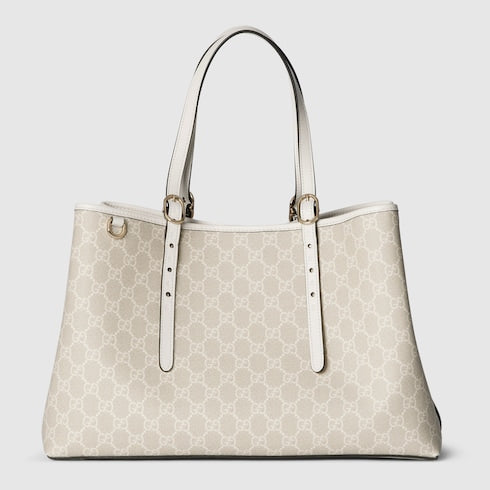 GG Emblem large tote bag - beige and white GG fabric