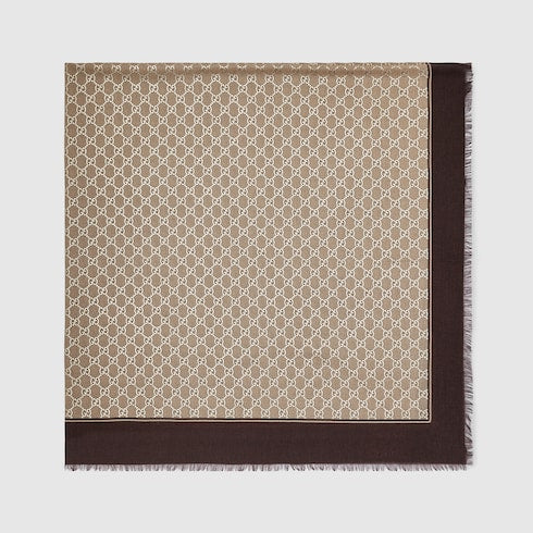 Laminated GG wool shawl - brown