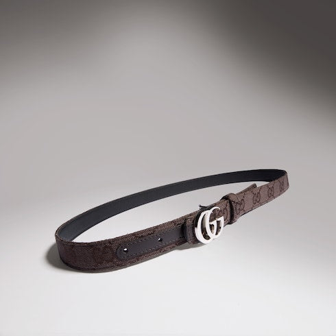 Reversible GG Marmont thin belt - brown and black GG canvas