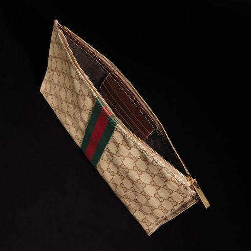 Large pouch with Web - sand and brown GG canvas