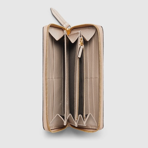 Bi-color GG Marmont zip around wallet - beige and white GG Supreme