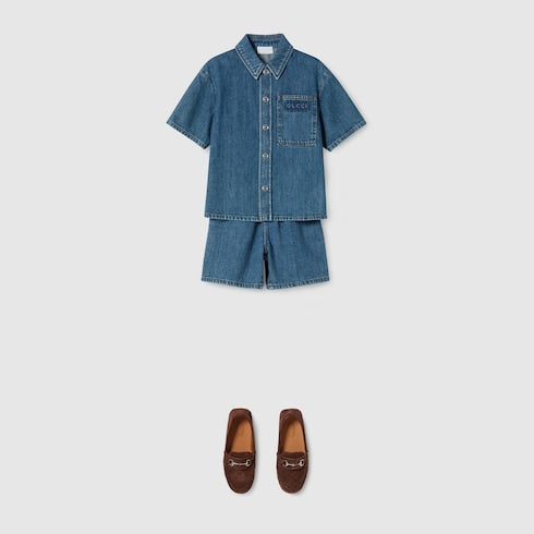 Children's lasered denim shorts - blue