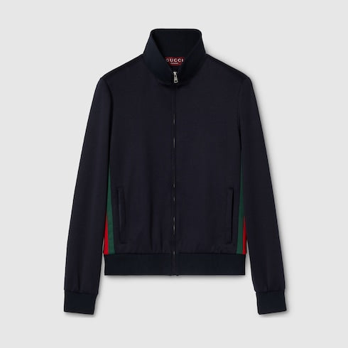 Technical jersey zip jacket with Web - dark blue