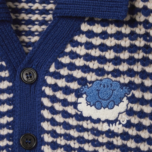 Baby striped wool cardigan - blue and white